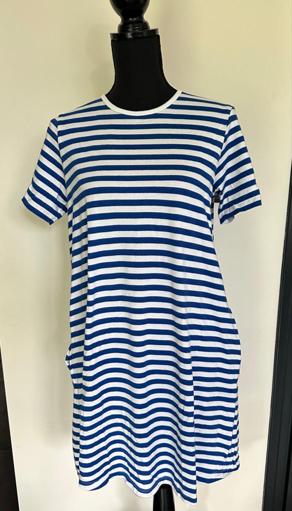 Gestreepte Marimekko zomer jurk mt S/M, Maat 38/40 (M), Blauw, Ophalen of Verzenden, Zo goed als nieuw