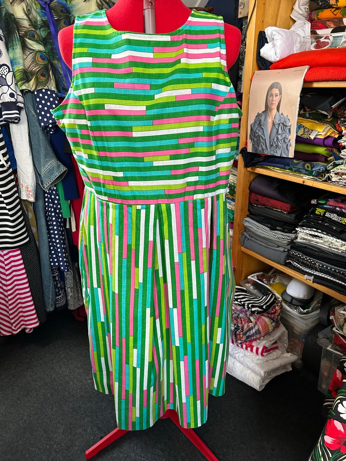 Handgemaakte Retro Zomerjurk - Katoen - Mouwloos, Overige kleuren, Maat 42/44 (L), Nieuw, Ophalen of Verzenden