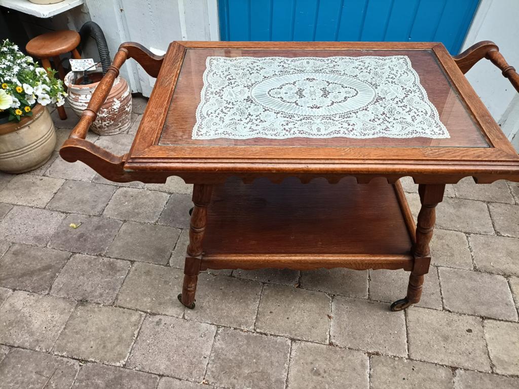 Vintage Theewagen / Serveerwagen met Glasplaat, Ophalen