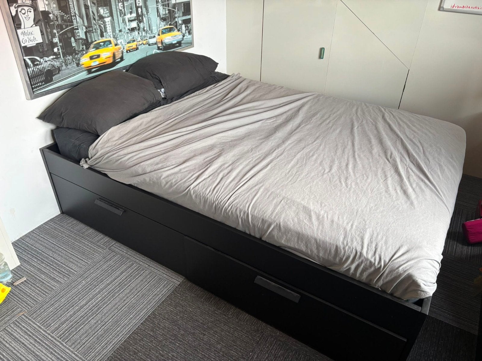 Tweepersoonsbed met opberglades - Zwart, Huis en Inrichting, Slaapkamer | Bedden, Ophalen, Overige materialen, Gebruikt, Zwart