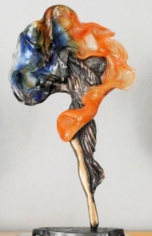 Sculptuur Brons en glas, Antiek en Kunst, Art deco, Handgemaakt, Brons, Beeld