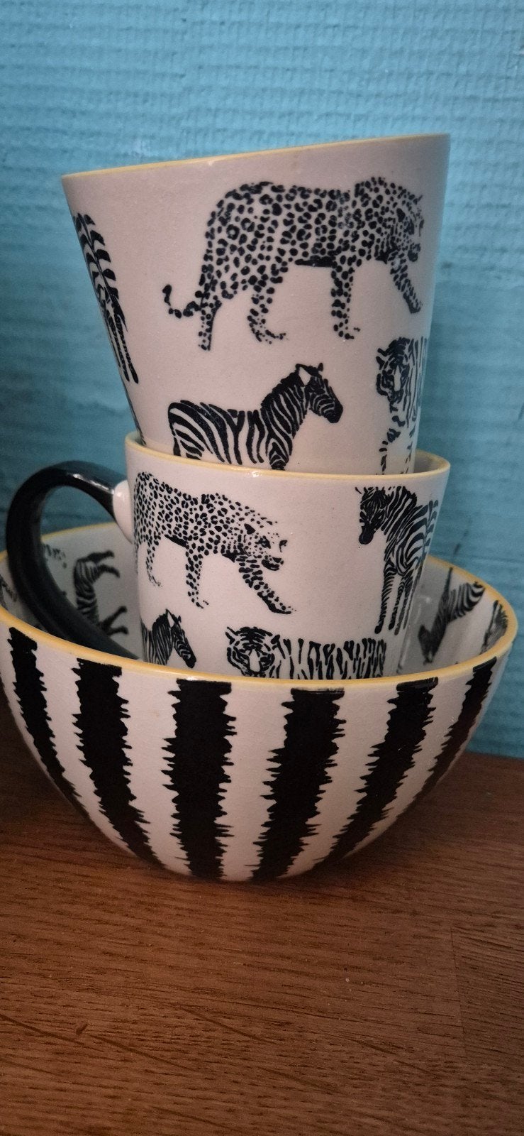 Mokken en kom met dierenprint - zebra, luipaard, tijger, Ophalen of Verzenden