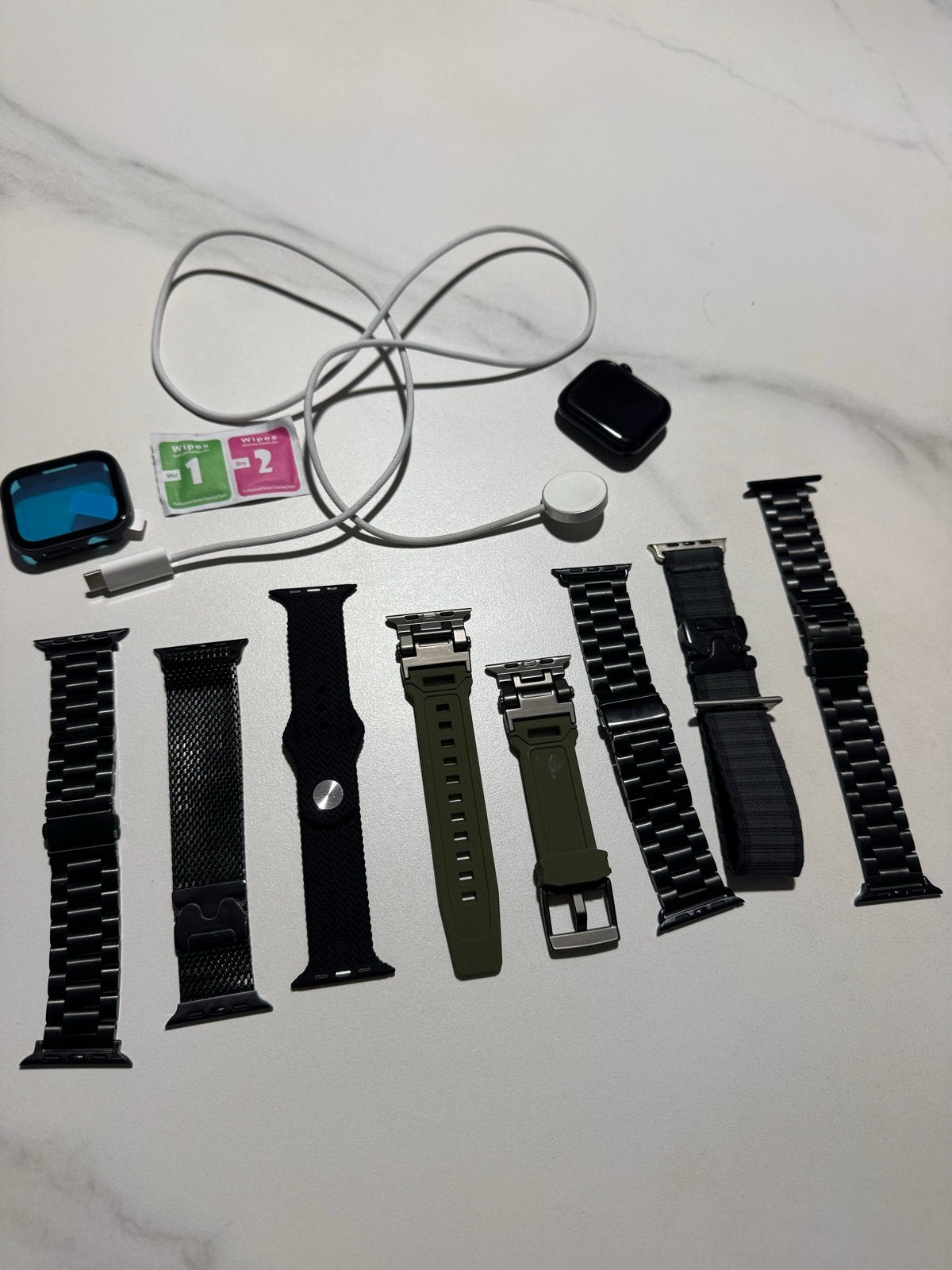 Apple Watch Series 9 45mm GPS+Cellular met accessoires🔋91%, Sieraden, Tassen en Uiterlijk, Ophalen, Afstand, Zwart, IOS