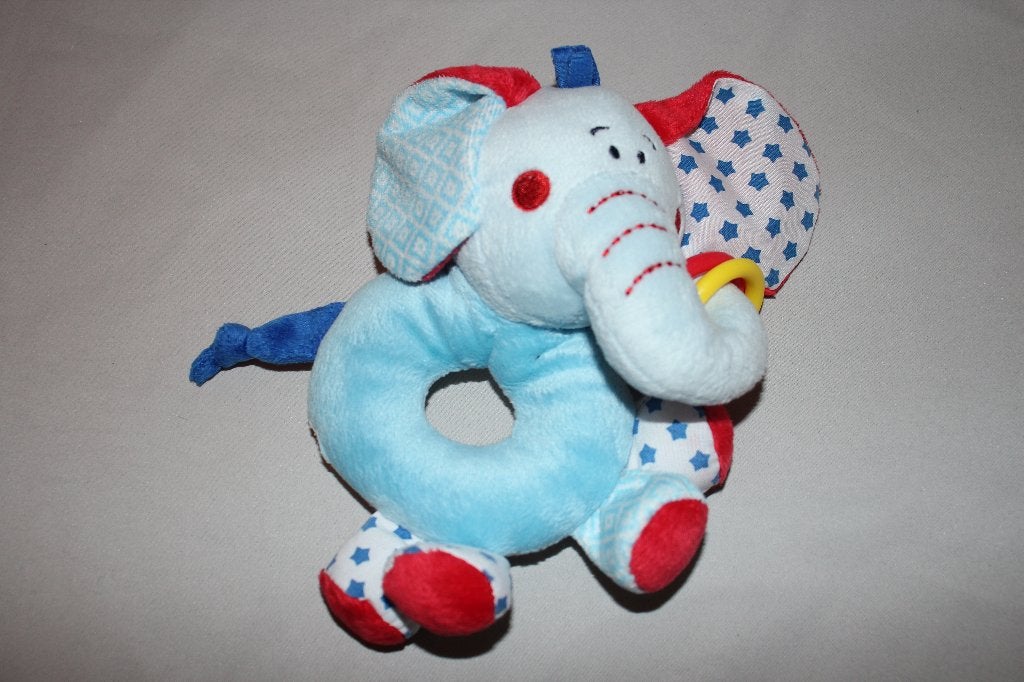 Olifant - Ollie Tiamo knuffel pluche rammelaar - 15cm, Gebruikt, Overige karakters, Blauw, Ophalen of Verzenden