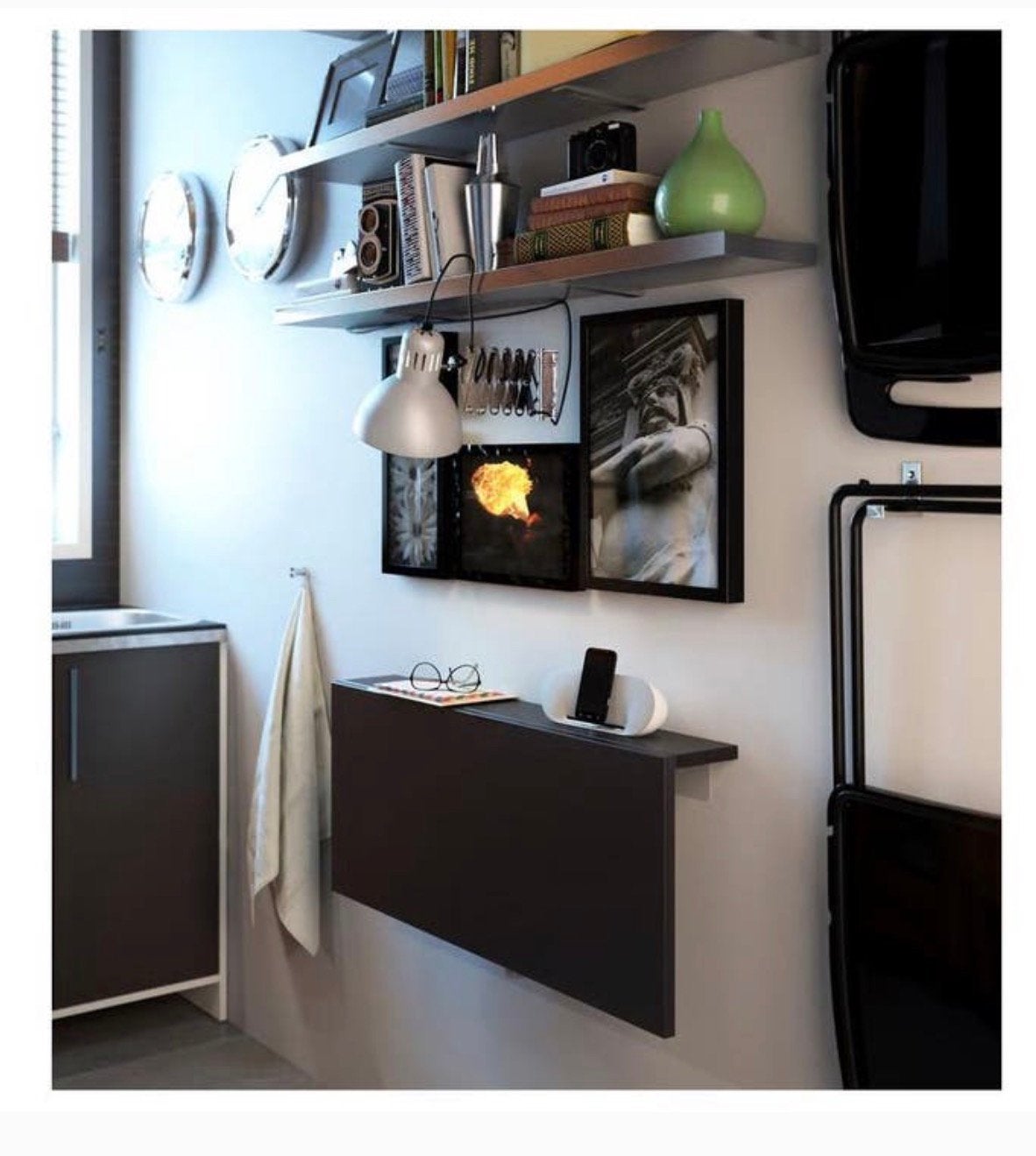 IKEA BJURSTA wandklaptafel met ingebouwde draadloze oplader, Ophalen of Verzenden, Zo goed als nieuw, Minder dan 150 cm, Minder dan 100 cm