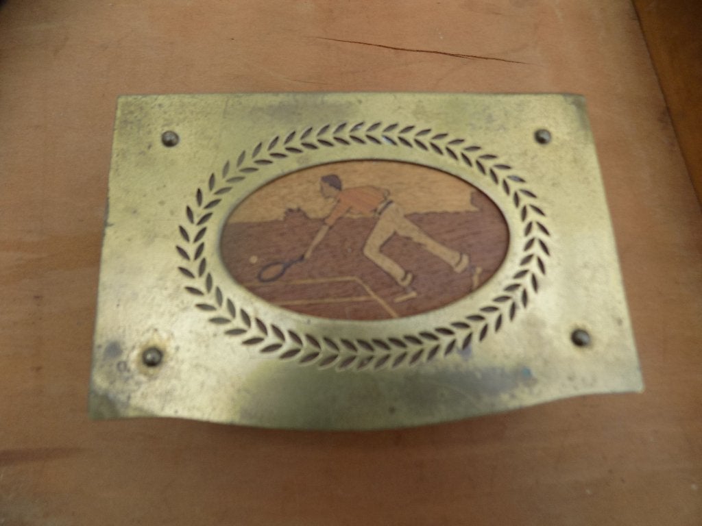 Art deco doos messing tennisspeler ingelegd Wumak, Ophalen of Verzenden, Gebruikt