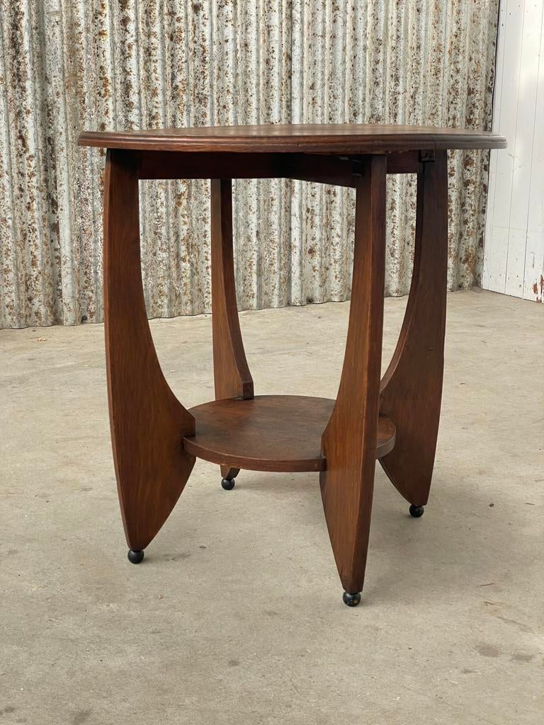 Art deco amsterdamse school bijzettafel design rond hout eik, Ophalen