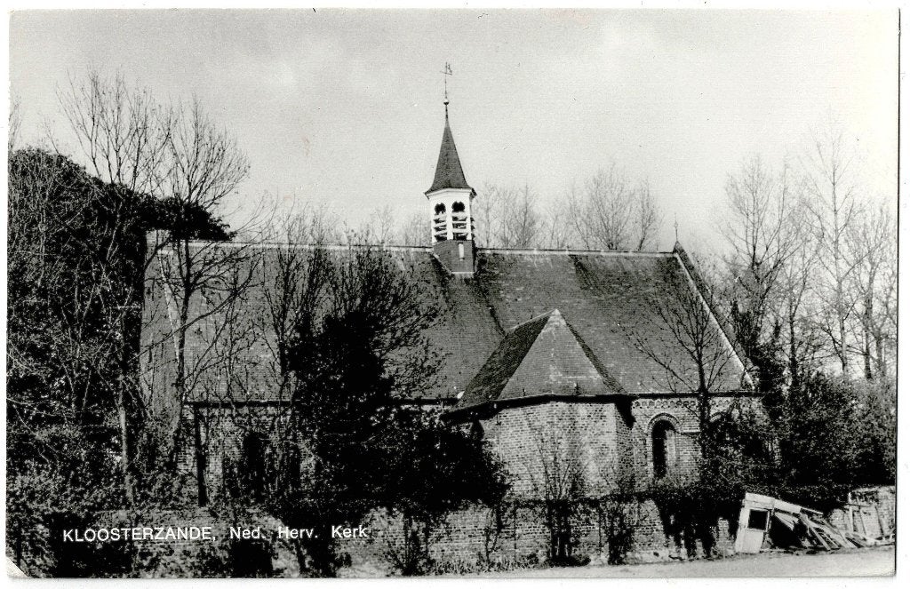 Kloosterzande (Z) Ned.Herv. kerk ongelopen, uitg.J. de Kort, Verzenden, 1940 tot 1960, Ongelopen, Zeeland