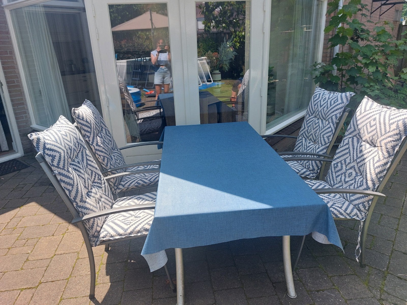 4-persoons RVS tuinset met kussens, Tuin en Terras, Ophalen, Gebruikt
