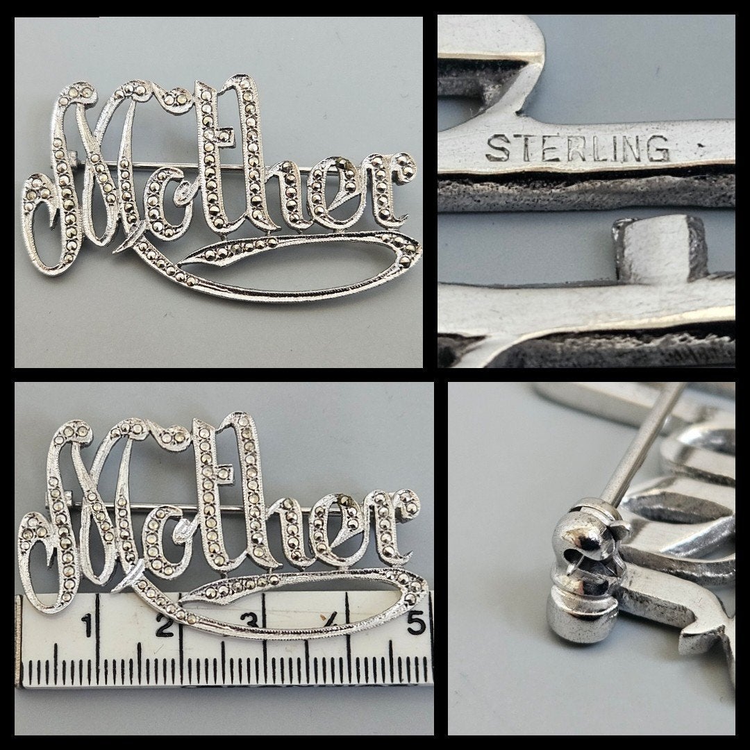 Zilver, sterling zilveren broche met markasiet,  Mother, Sieraden, Tassen en Uiterlijk, Antieke sieraden, Ophalen of Verzenden