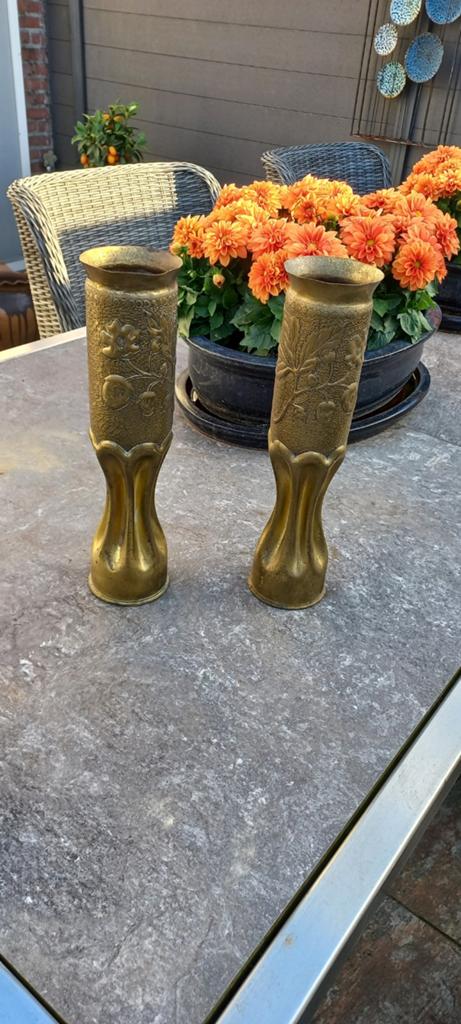 2 bewerkten 75 mm hulzen, Ophalen of Verzenden, Hulzen of Bodemvondsten