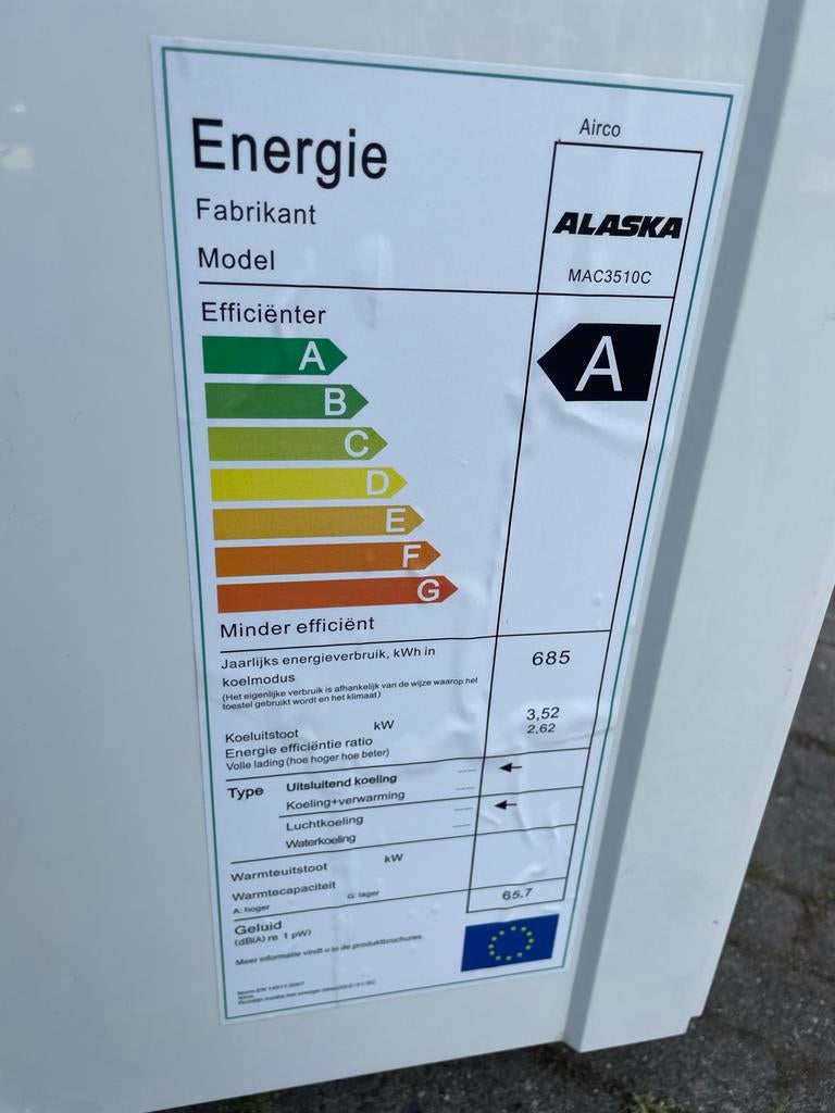 Alaska Mobiele Airco MAC3510C - Energieklasse A, 3 snelheden of meer, Ophalen of Verzenden, Zo goed als nieuw, Koelen en Ontvochtigen