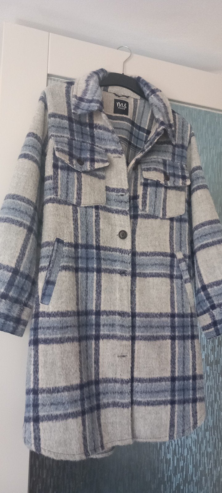 MS Mode geruite shacket maat 48, warme tussenjas, blauw., Blauw, Maat 46/48 (XL) of groter, Ophalen of Verzenden, Zo goed als nieuw