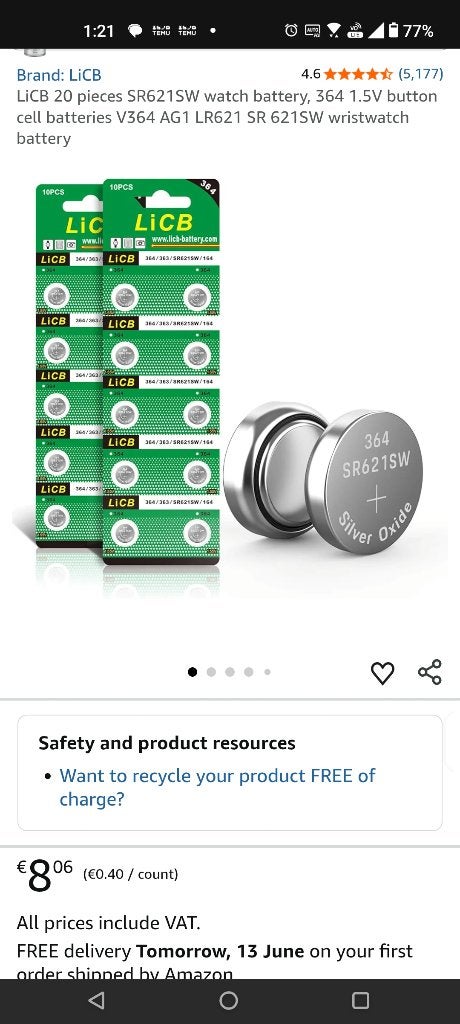 364 watch batteries Batterijen 364, Ophalen of Verzenden