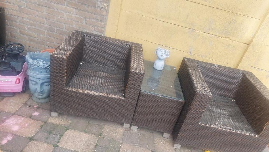 Stoelen en tafel met glasplaat, Ophalen of Verzenden, Gebruikt