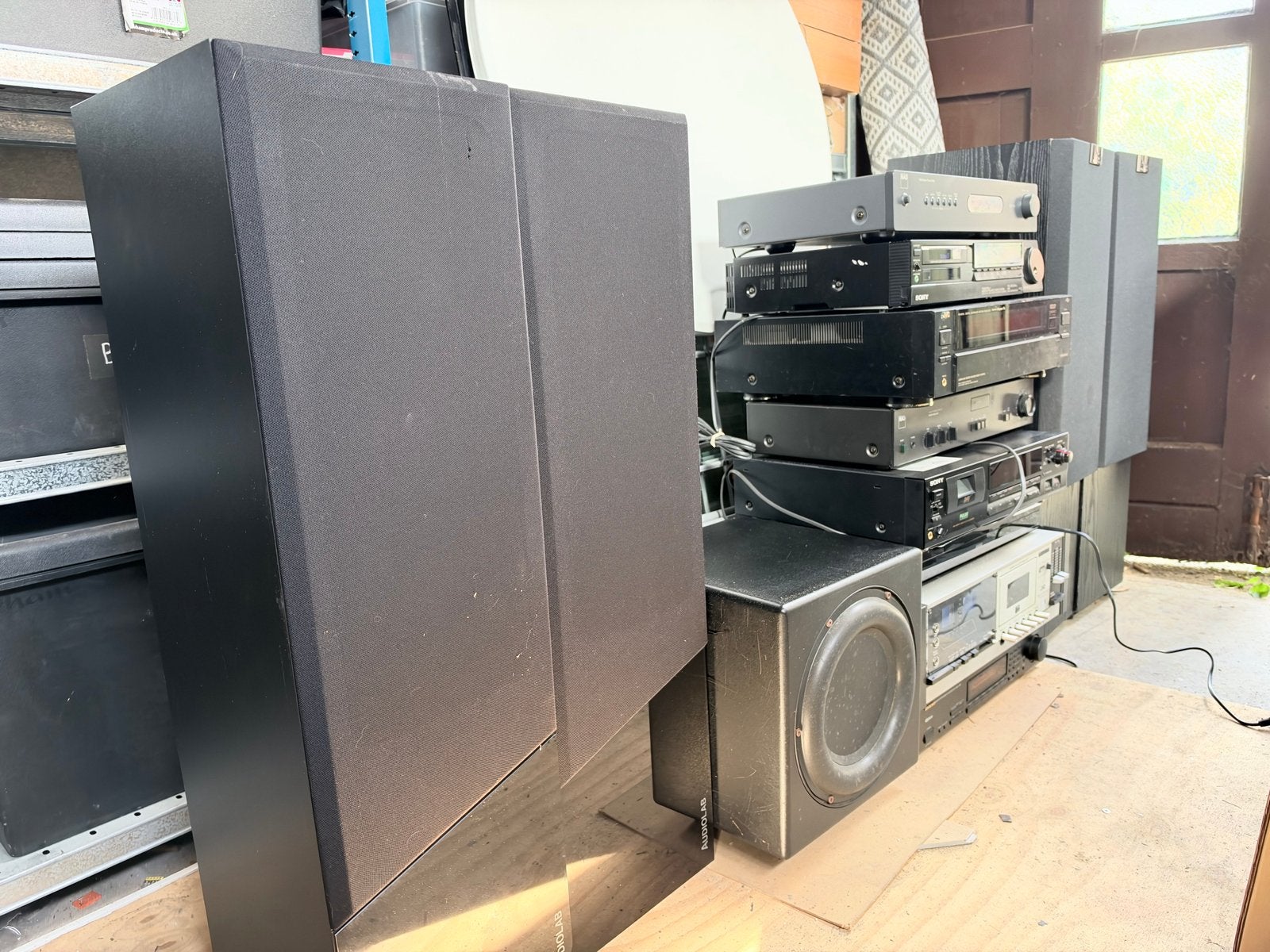 Partij diverse audio apparatuur met speakers KEF Sony REL, Gebruikt, Cassettedeck, Losse componenten, Ophalen
