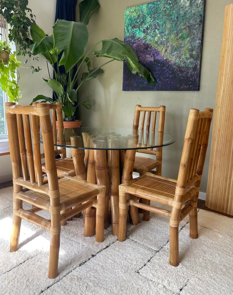 Vintage Bamboe Bohemian eetkamerset, Ophalen, 4 tot 6 stoelen, X, X