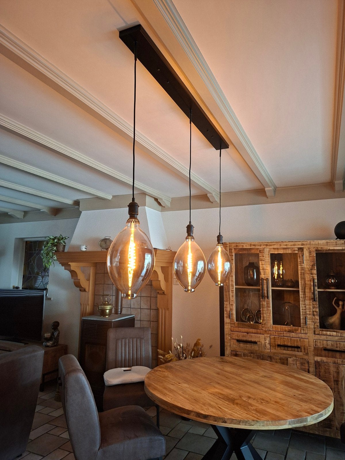 Moderne hanglamp met 3  LED lampen, Modern, Industrieel, Ophalen of Verzenden, Zo goed als nieuw, Glas