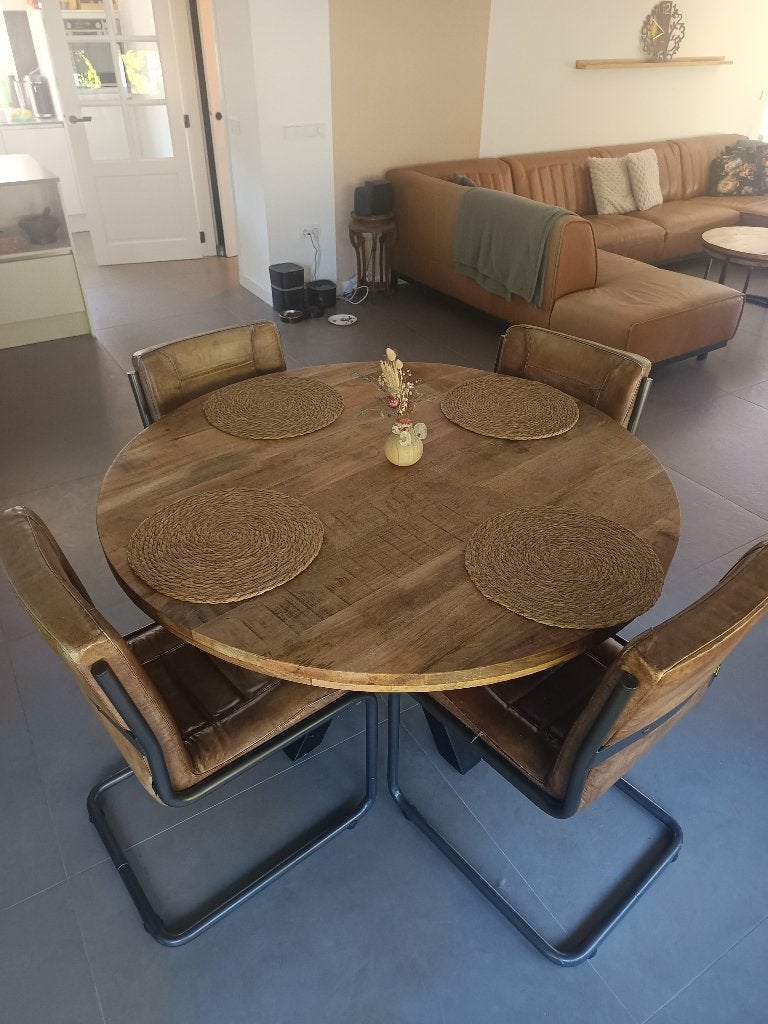 Mango houten tafel 130, Huis en Inrichting, Tafels | Eettafels, Ophalen, Overige materialen, Gebruikt, Rond