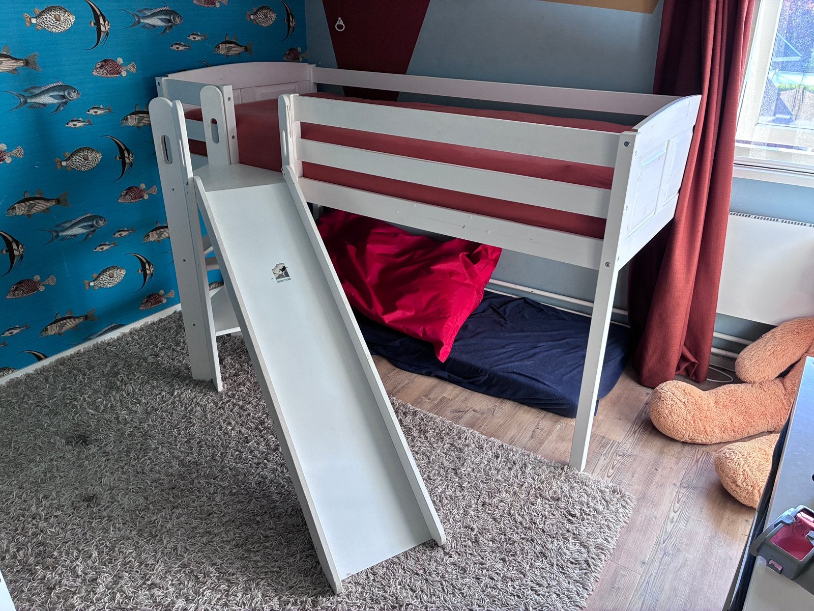 Half hoogslaper met glijbaan, Ophalen, 85 tot 100 cm, Gebruikt, Lattenbodem