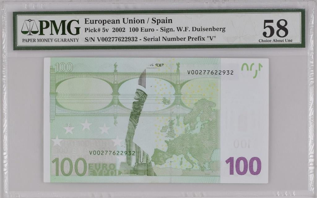 Zeldzaam misdruk biljet 100 euro Spanje, 2002 | PMG, Postzegels en Munten, Bankbiljetten | Europa | Eurobiljetten, Ophalen of Verzenden