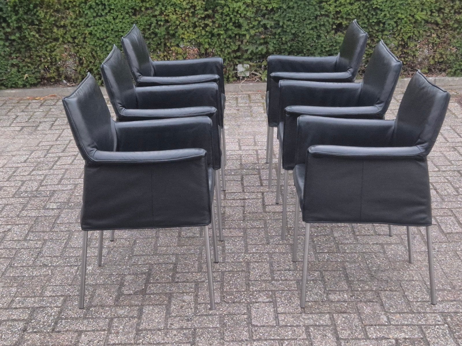 6 Gola eetkamerstoelen Design On Stock zwart Leer rvs poten, Huis en Inrichting, Stoelen, Ophalen, Gebruikt, Zwart, Vijf, Zes of meer stoelen