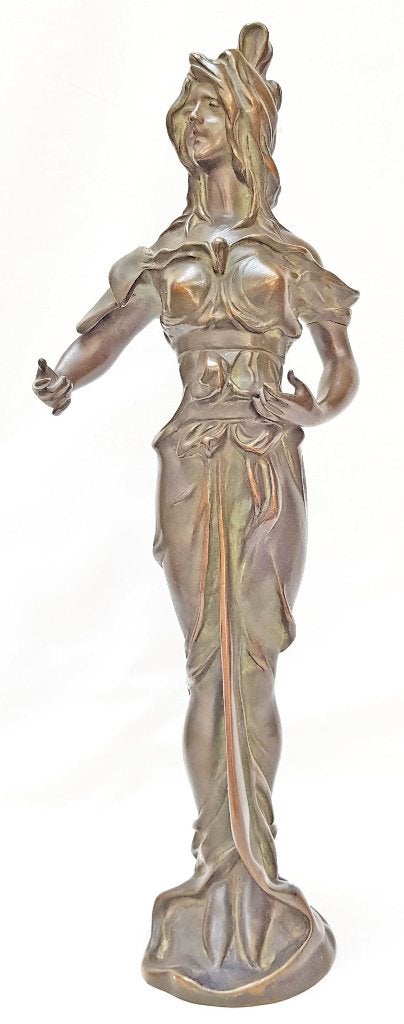 Bronzen Art Nouveau Beeld - Van De Kerckhove., Gemerkt, Art nouveau, Ophalen of Verzenden, Brons