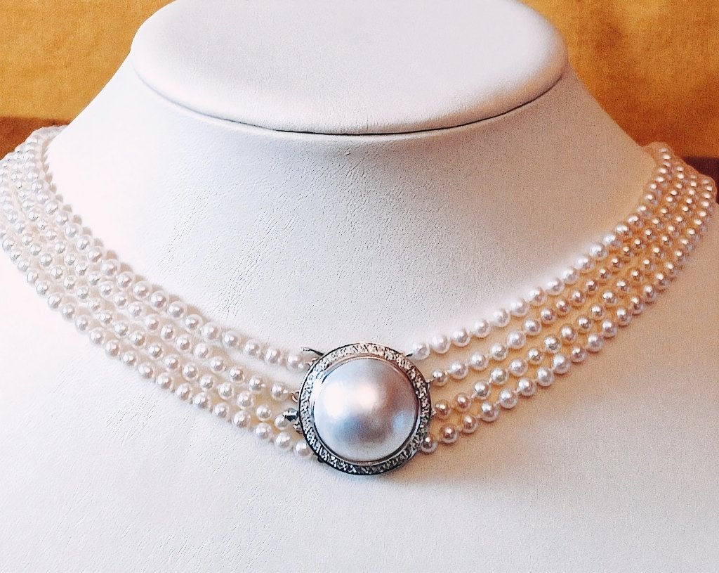 Parels choker met Mabe parel en diamanten, Sieraden, Tassen en Uiterlijk, Kettingen, Overige materialen, Wit, Ophalen of Verzenden
