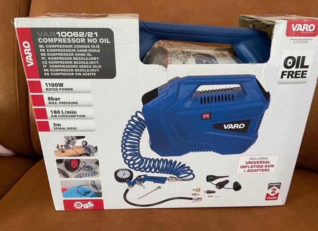 Varo VAR10062/21 Compressor Olievrij 1100W 8bar, Doe-het-zelf en Verbouw, Compressors, Ophalen, 6 tot 10 bar, Nieuw, Minder dan 200 liter/min
