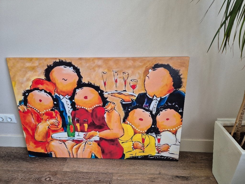 Schilderij dikke dames t broeren, Antiek en Kunst, Ophalen, Op houten frame, Print, Figuren