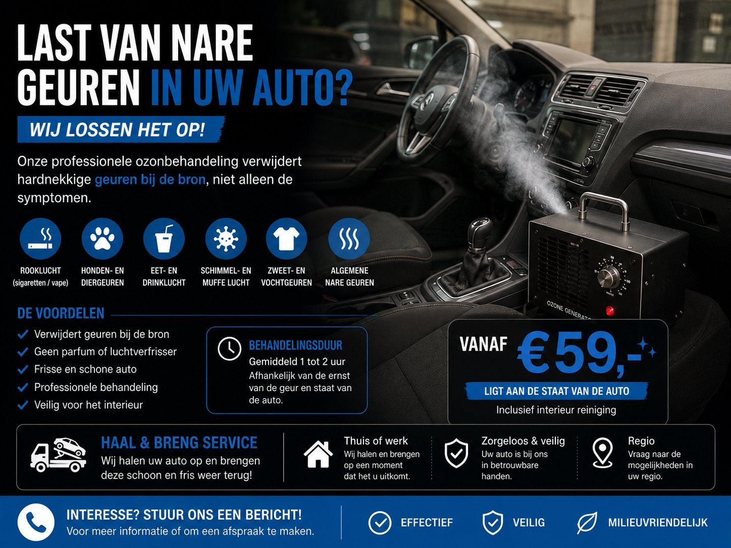Ozonbehandeling Auto | Weg met Rook,Hond- & Muffe Geuren!, Ophalen