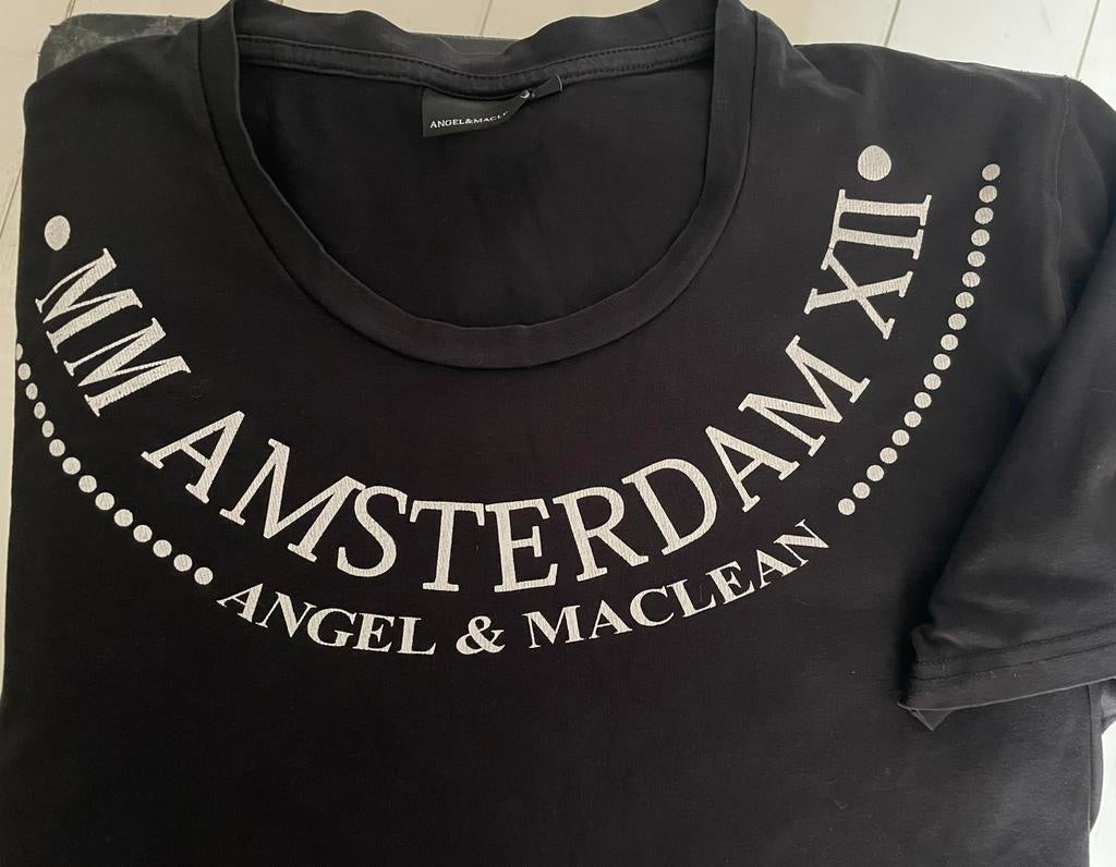 ANGEL & MACLEAN  T-SHiRT met  MM A'dam erop - Maat M, Kleding | Heren, T-shirts, Zo goed als nieuw, Maat 48/50 (M), Zwart, Ophalen of Verzenden
