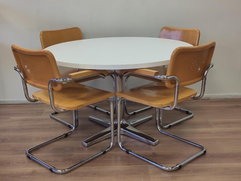 4x Vintage buisframe stoel S64 Breuer eetkamerstoel hout, Ophalen, Gebruikt, Bruin, .