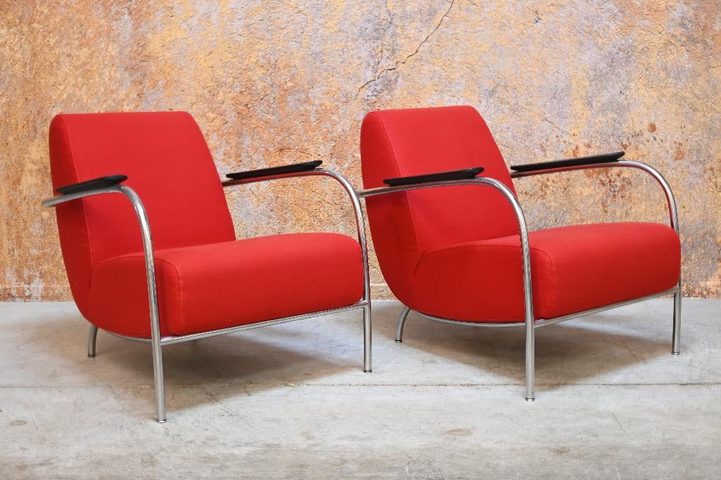 ZGANieuw! 1 rode stoffen Harvink Columbus design fauteuil, Harvink, Harvink, 75 tot 100 cm, Ophalen of Verzenden