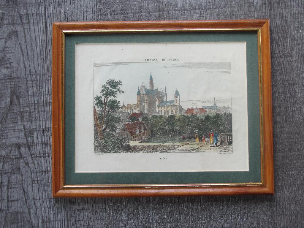 Leiden - antieke handgekleurde gravure, Antiek en Kunst, Kunst | Etsen en Gravures, Met tekst, 1800 - 1899, Stadsgezicht, Ophalen of Verzenden
