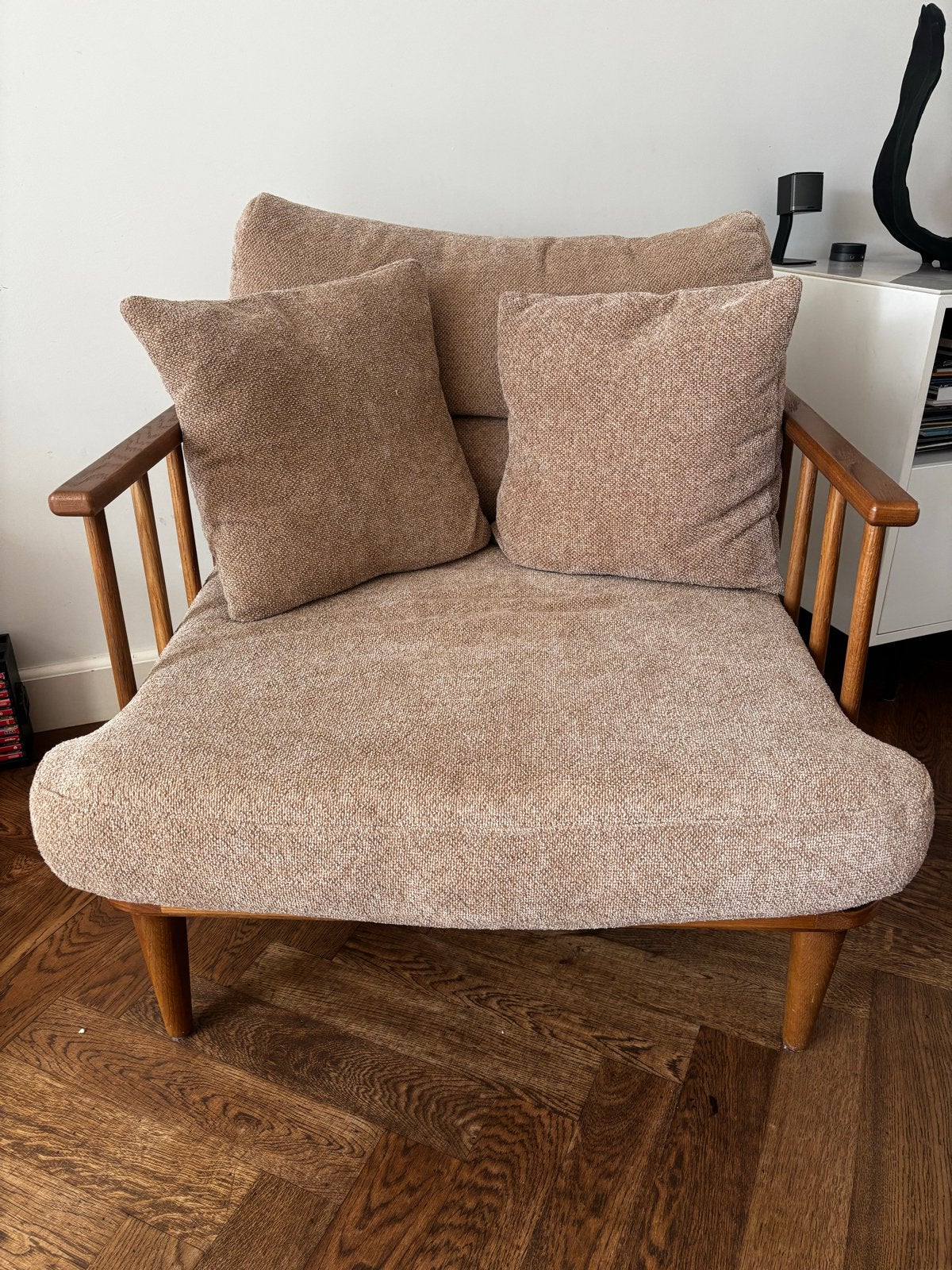 Loods 5 fauteuil met houten frame en stoffen bekleding, Ophalen, Gebruikt, Bruin, Eén