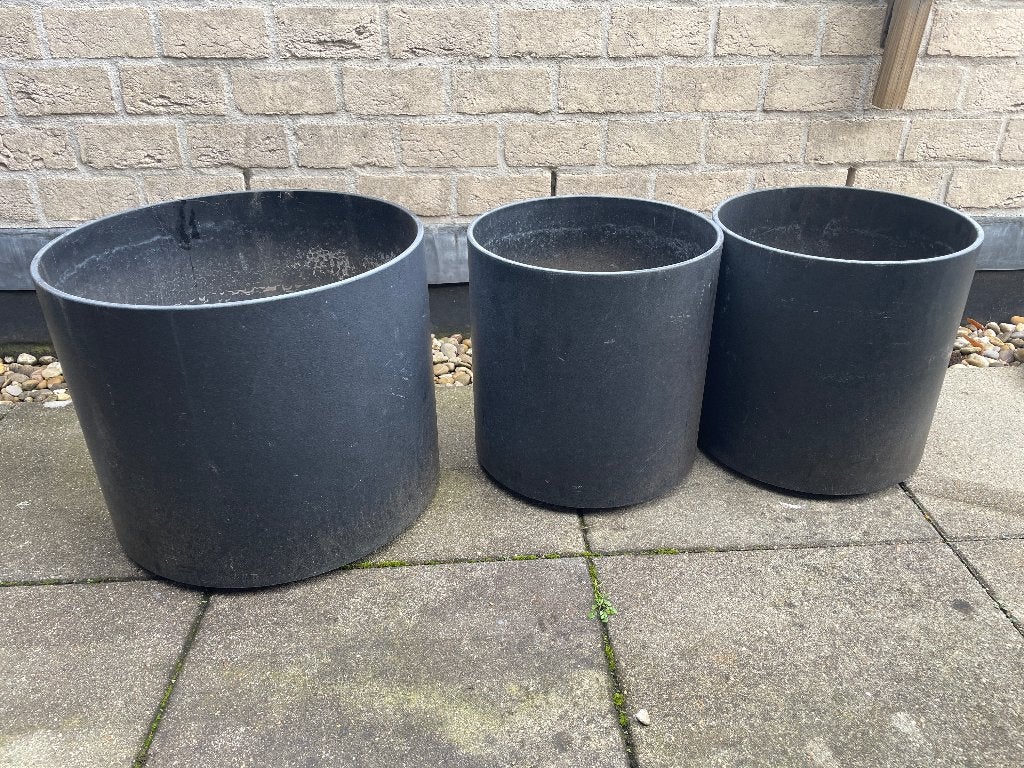 Set van 3 gebruikte plantenbakken op wieltjes, Tuin en Terras, Ophalen, Kunststof, Gebruikt, Minder dan 60 cm