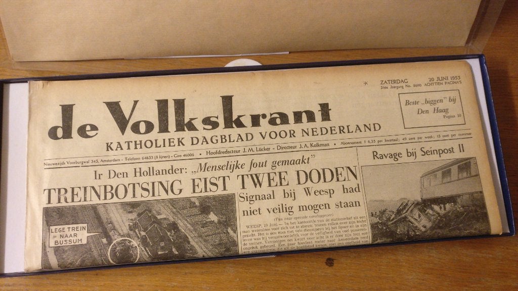Origineel in doos Volkskrant van 20 juni 1953, Ophalen, 1940 tot 1960, Nederland, Krant