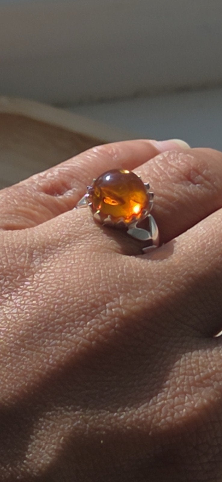 925 Zilveren Ring met Amber Steen - Maat 51.8 EU / 6 US, Ophalen of Verzenden, Verdere Jewels, Agfbdigital@gmail.com, Almere