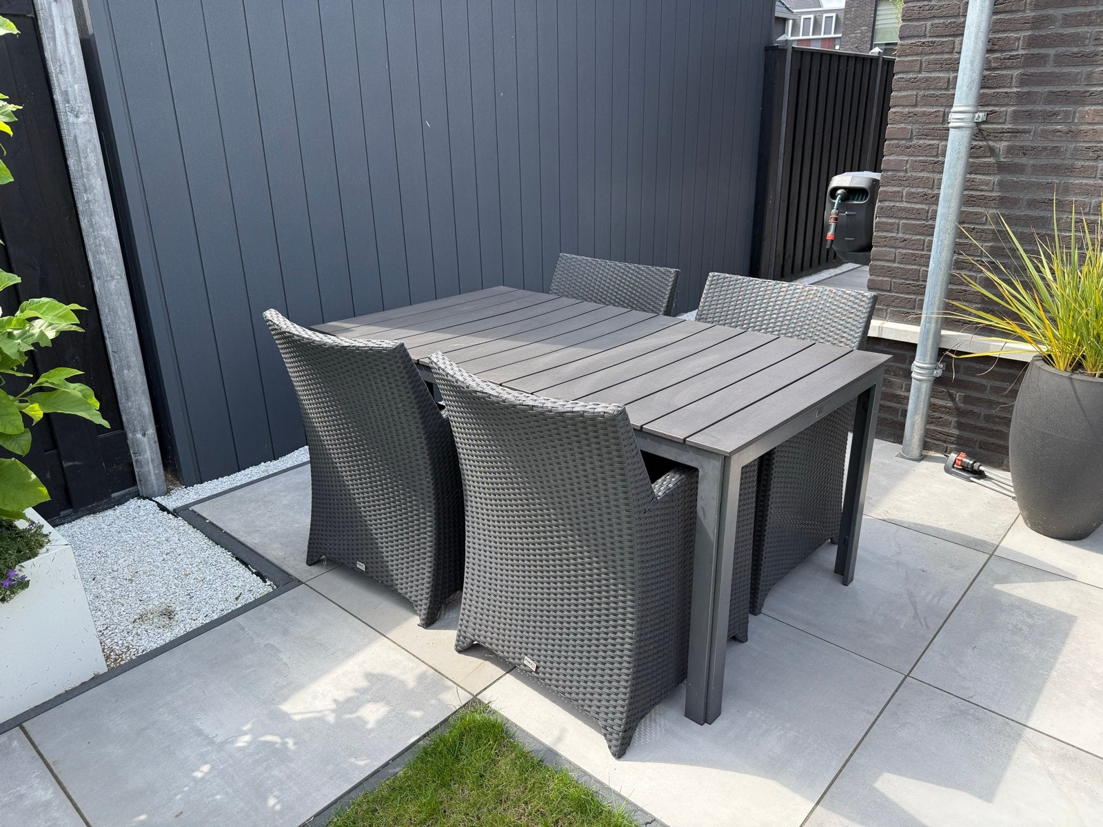 Moderne tuinset met 4 eetstoelen en tafel (Bellagio/Forza), Ophalen, 4 zitplaatsen, Gebruikt, Eettafel
