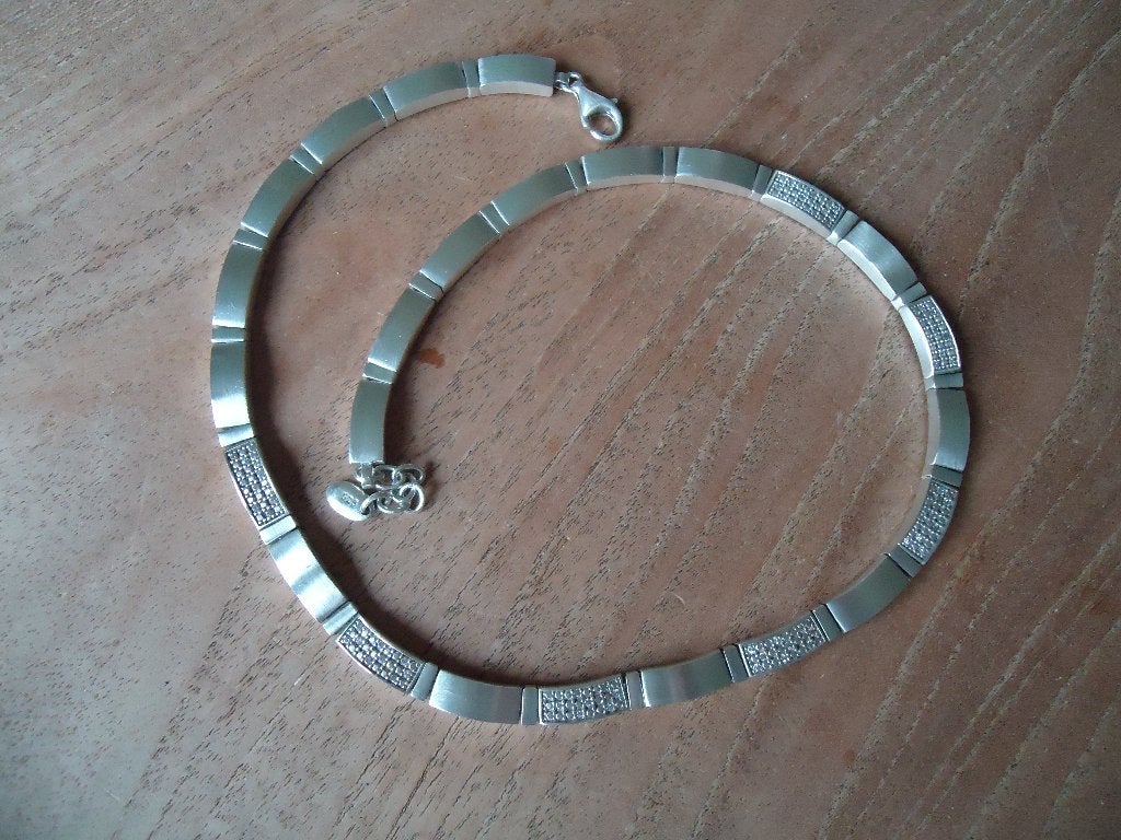 mooie echt zilveren esprit ketting met steentjes 52,8 gr 925, Ophalen of Verzenden, Zilver, Zilver, Verstelbaar