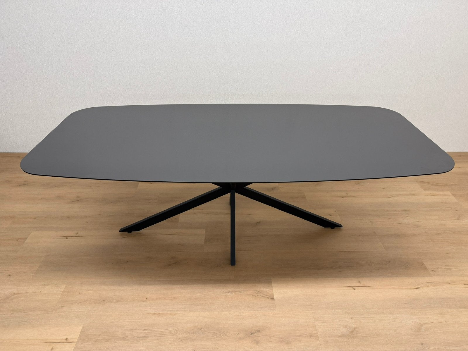 Deens ovale eettafel 220x100 - Grijs HPL - Direct Leverbaar, Huis en Inrichting, 100 tot 150 cm, 200 cm of meer, Ophalen of Verzenden