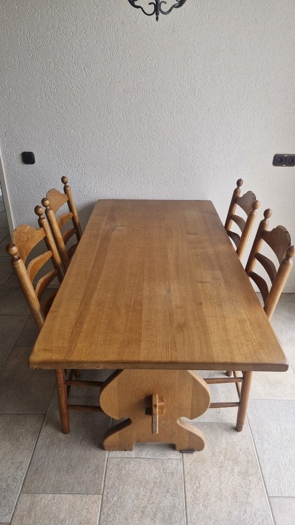 Vintage eettafel met 4 stoelen, Ophalen, Gebruikt, 50 tot 100 cm, 150 tot 200 cm