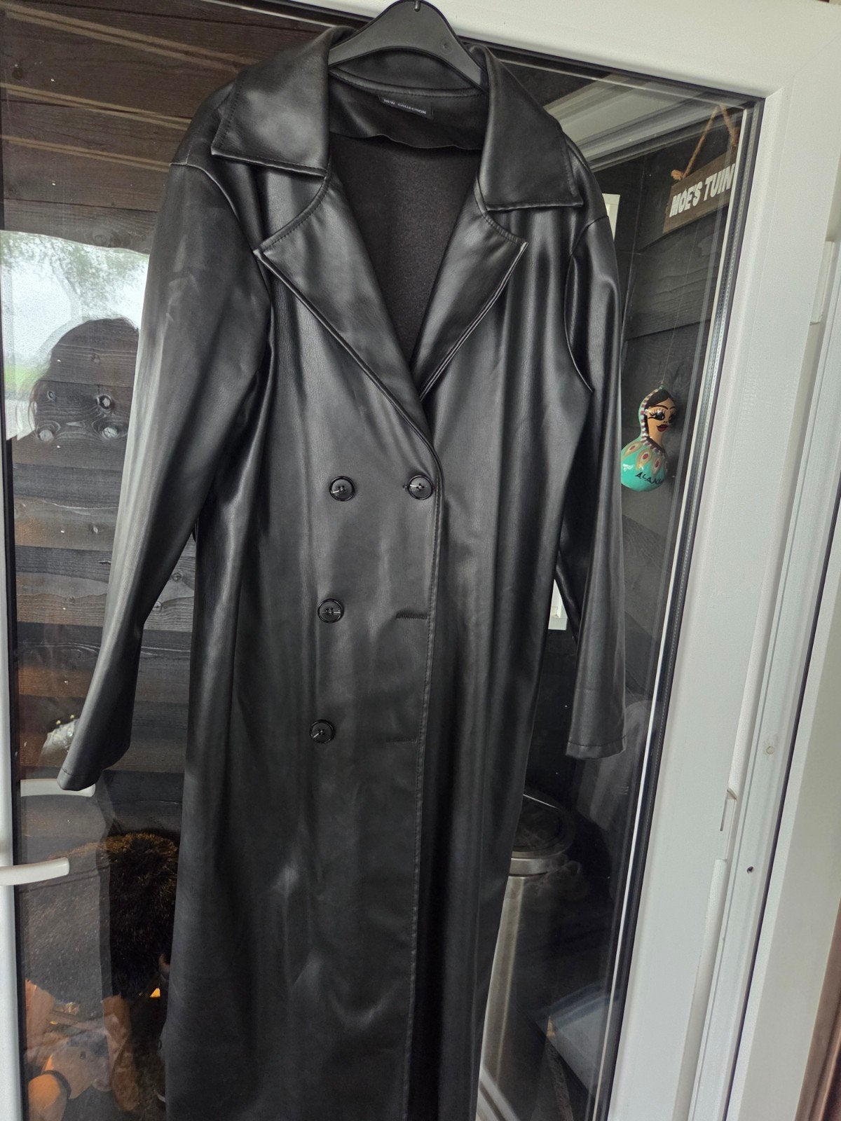 Lange blazer New Collection faux leer maat M-L, Kleding | Dames, Maat 38/40 (M), Zwart, Ophalen of Verzenden, Zo goed als nieuw
