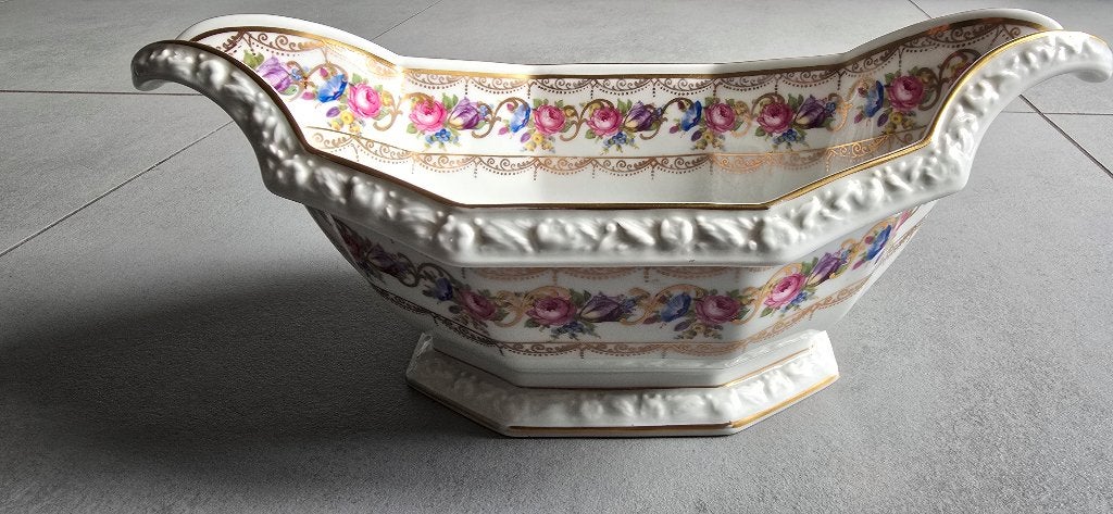 Antieke porseleinen schaal met bloemmotief en goud, Antiek en Kunst, Ophalen of Verzenden