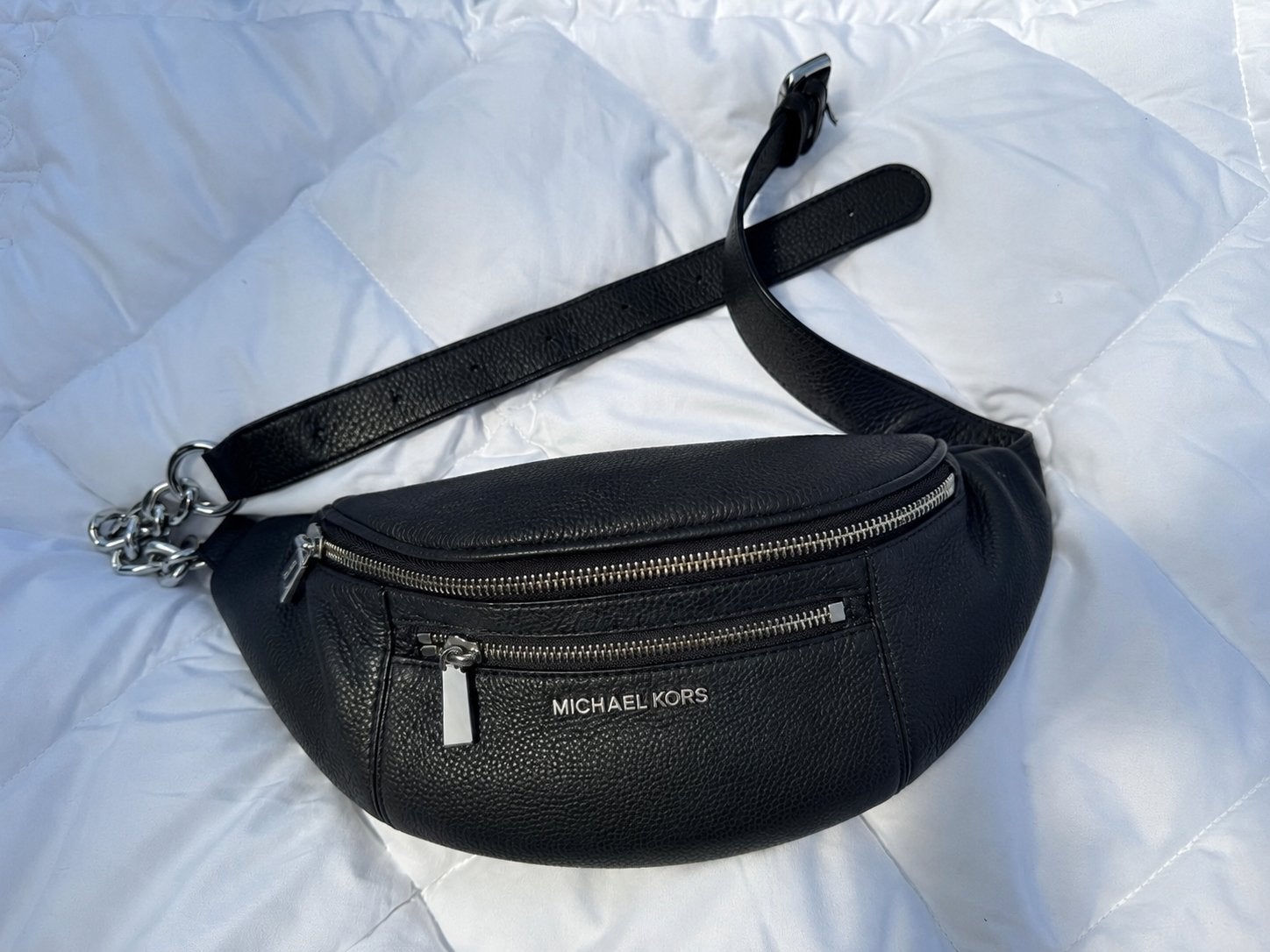 Michael kors buik heup tasje leer zwart zilver accessoires, Ophalen of Verzenden, Zo goed als nieuw, Zwart, Leer