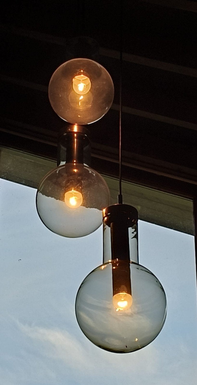 Vintage 'Maxi Globe' hanglampen, Ophalen, Gebruikt, Glas, Vintage