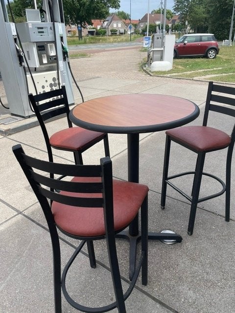 Statafel (2x) met krukken (6x), Ophalen, Glas, Rond, 50 tot 100 cm