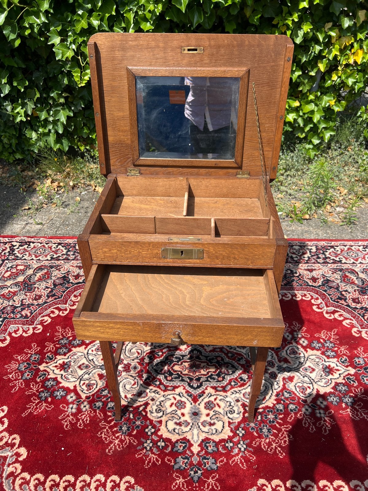 Antieke Eikenhouten Kaptafel met Spiegel en Lade, Ophalen