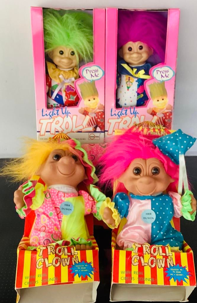 4 vintage 1980-90 Trollen,Circus Clown troll ,light up OVP, Ophalen, Nieuw